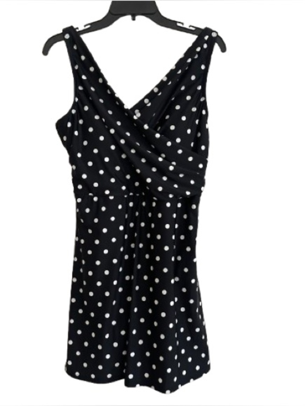 Lands' End Black White Polka Dot One-Piece Skirted Swimsuit Swim Dress Large NEW